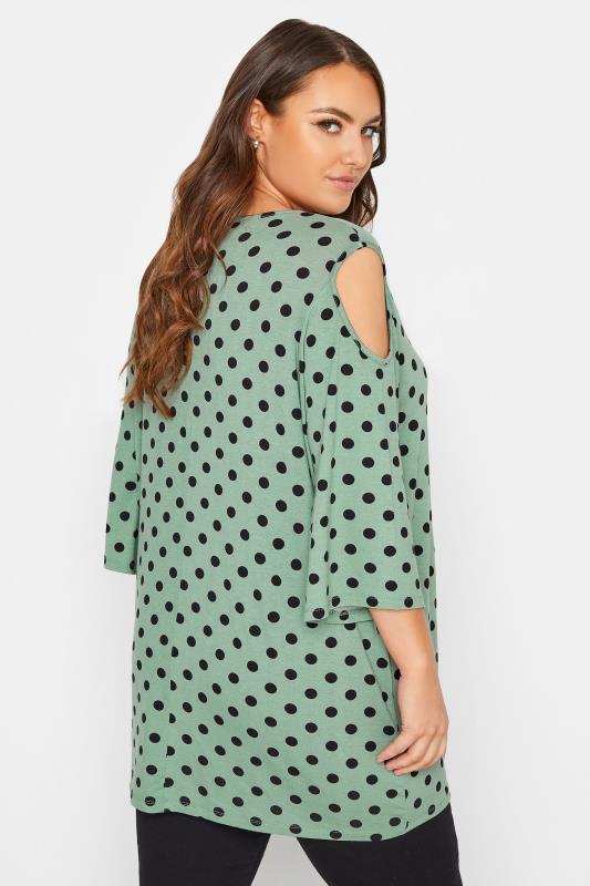 Plus Size Green Spot Print Cold Shoulder Top | Yours Clothing 3