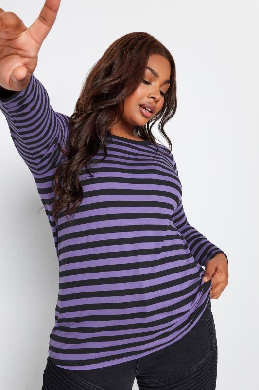 YOURS Plus Size Purple Stripe Top | Yours Clothing 1
