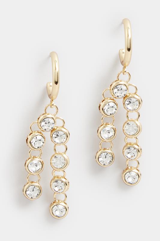 Gold Diamante Linked Drop Earrings | Yours Clothing 2