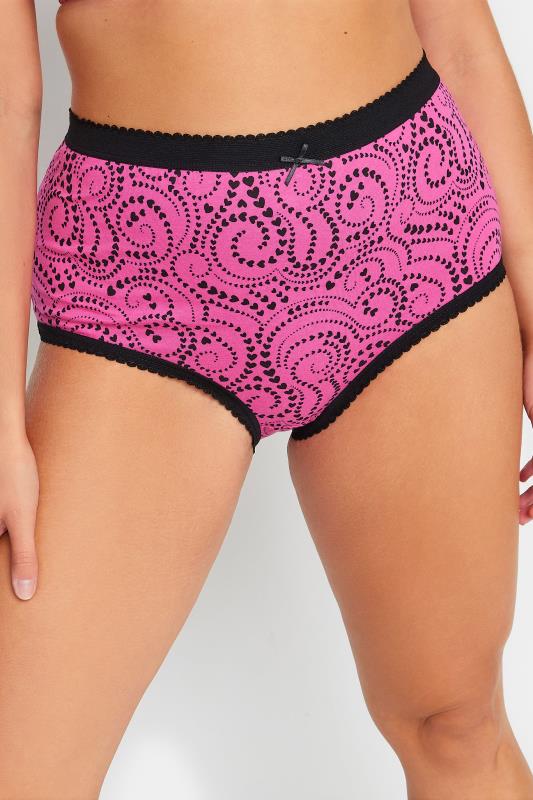 YOURS Plus Size 5 PACK Black & Pink Heart Swirl Print Full Briefs | Yours Clothing 2