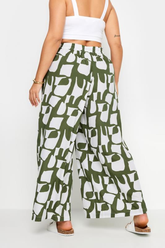 LIMITED COLLECTION Plus Size Green Abstract Print Drawstring Wide Leg Trousers | Yours Clothing 3