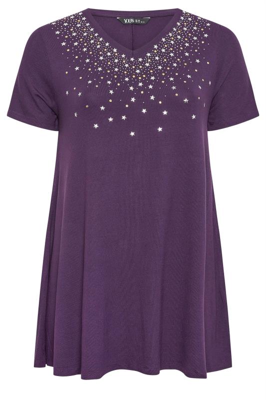 YOURS Plus Size Purple Star Stud Embellished Top | Yours Clothing 5