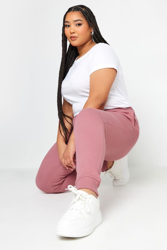 YOURS Plus Size Pink Cuffed Stretch Joggers | Yours Clothing 5