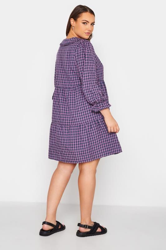 LIMITED COLLECTION Curve Purple Gingham Smock Shirt Dress 3