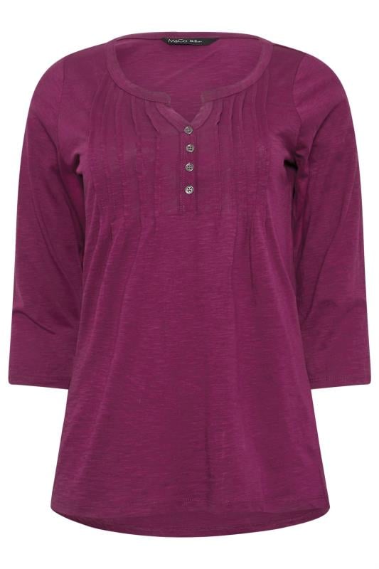 M&Co Berry Purple Cotton 3/4 Sleeve Henley T-Shirt | M&Co 5