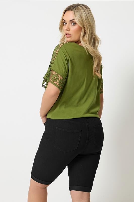YOURS Plus Size Black Turn Up Denim Shorts | Yours Clothing 2