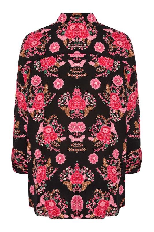YOURS LONDON Curve Black & Pink Floral Oversized Shirt_BK.jpg