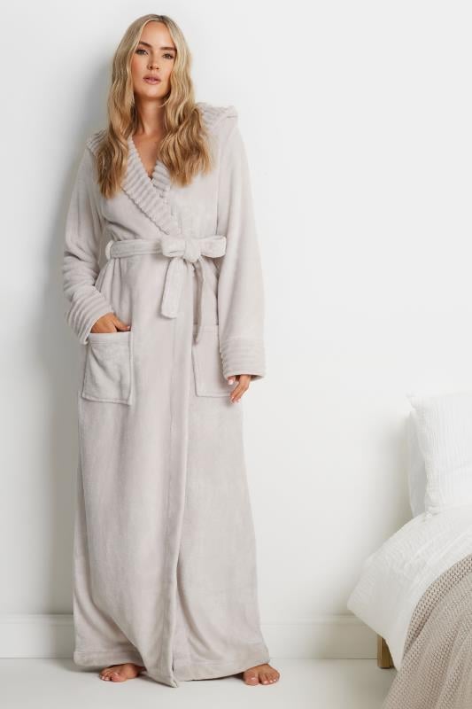 LTS Tall Natural Brown Ribbed Trim Dressing Gown | Long Tall Sally 2