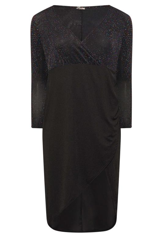 LIMITED COLLECTION Plus Size Black Multicolour Glitter Bodycon Wrap Dress | Yours Clothing 7