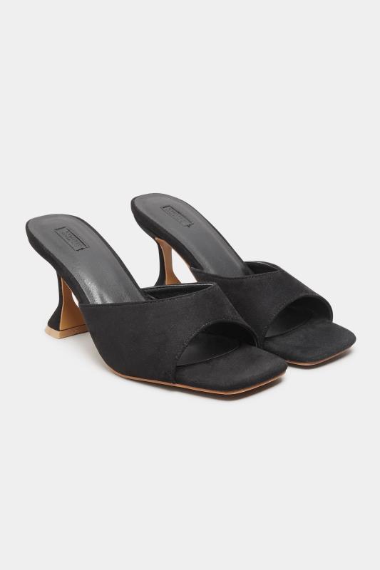  dla puszystych LIMITED COLLECTION Black Flared Heel Mules In Extra Wide EEE Fit
