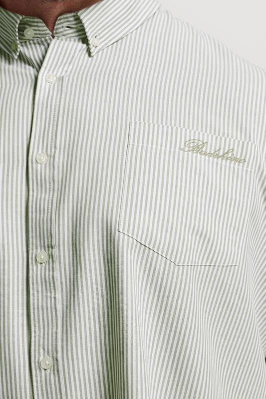BadRhino Big & Tall Green Stripe Long Sleeve Oxford Shirt | BadRhino 4