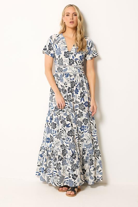  LTS Tall Robe longue bleue à fleurs avec détail en dentelle 