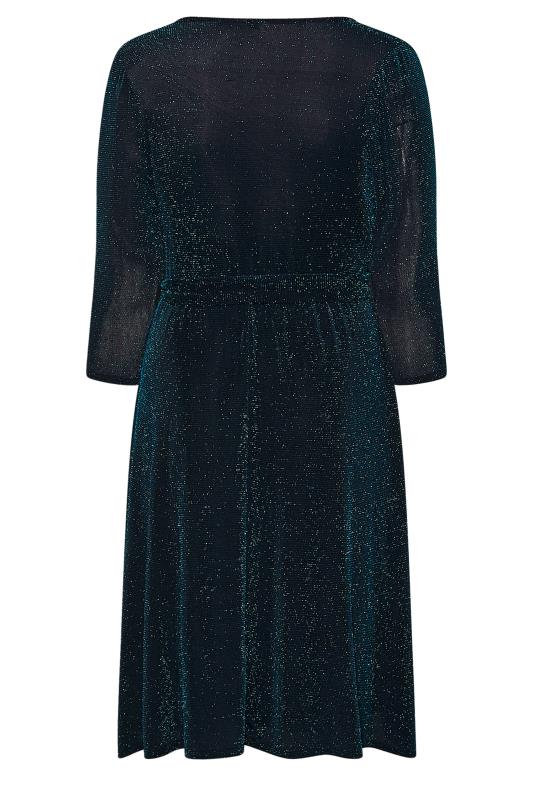 YOURS LONDON Curve Black & Blue Glitter Wrap Dress | Yours Clothing 7