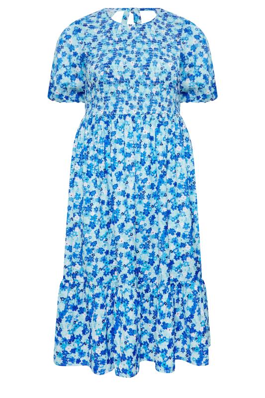LIMITED COLLECTION Plus Size Curve Blue Ditsy Print Shirred Midaxi Dress | Yours Clothing  7