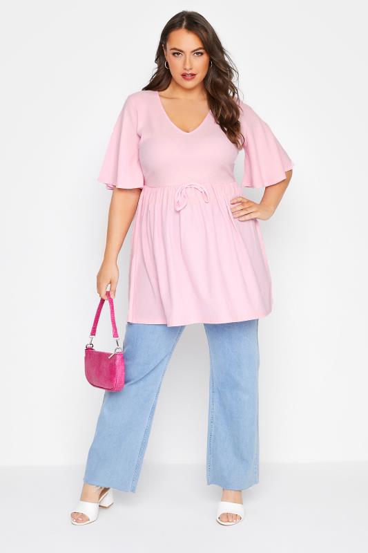 LIMITED COLLECTION Curve Pink Tie Waist Crinkle Top_B.jpg