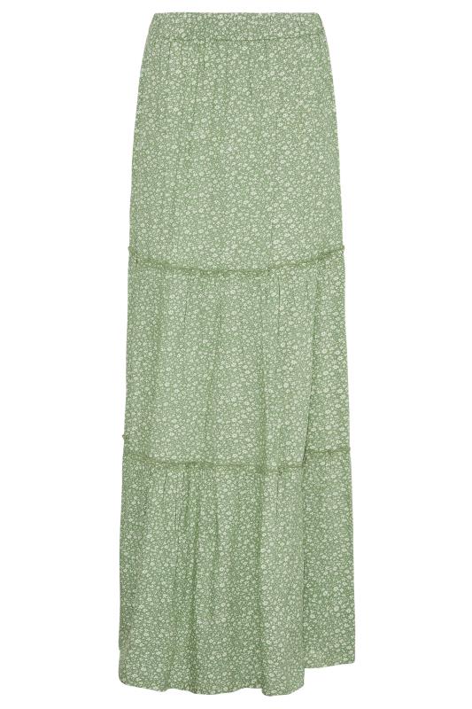 LTS Tall Green Floral Tiered Maxi Skirt 3