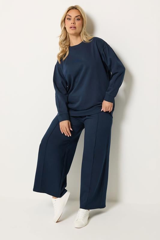 YOURS Plus Size Navy Blue Sweatshirt Jogger & T-Shirt Set | Yours Clothing 4