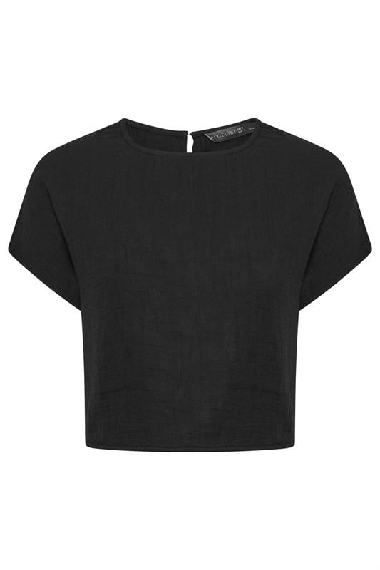 PixieGirl Petite Women's Black Cotton Lace Up Cheesecloth Top | PixieGirl 6