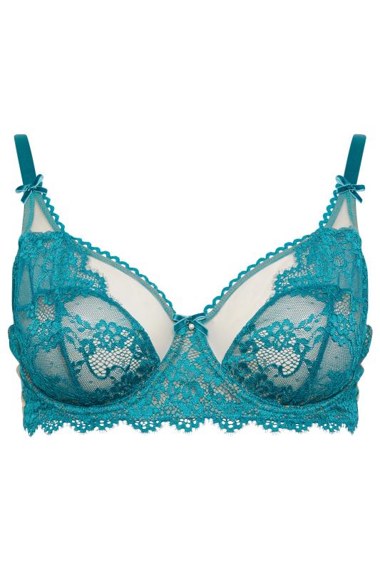 PLAYFUL PROMISES Phoebe Turquoise Blue Lace Trim Balcony Bra | Yours Clothing 6
