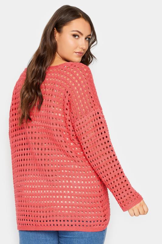 YOURS Plus Size Pink Crochet Tunic Jumper | Yours Clothing  3