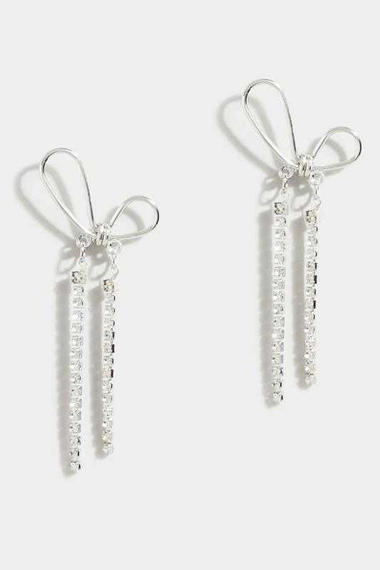  Grande Taille Silver Diamante Bow Earrings