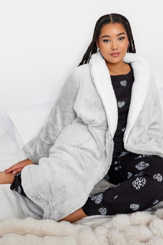 YOURS Plus Size Light Grey Soft Touch Fleece Dressing Gown | Yours Clothing 2