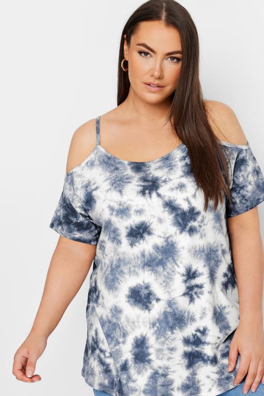 YOURS Plus Size Blue Tie Dye Cold Shoulder Top | Yours Clothing 4