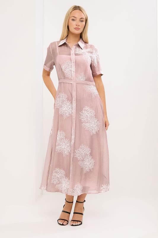 STAR vestido camisero rosa bordado