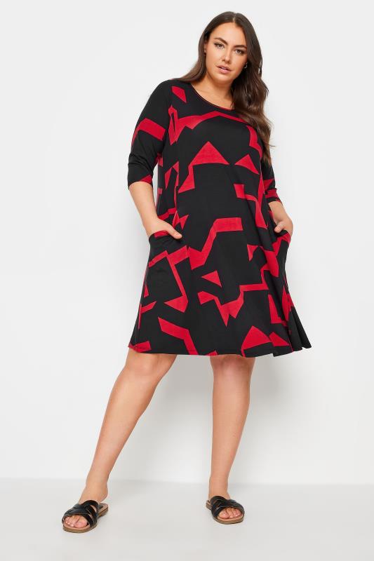 YOURS Plus Size Red Abstract Print Pocket Dress | Yours Clothing 1