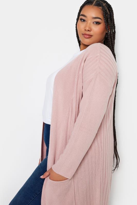  Grande Taille YOURS Curve Pink Soft Touch Ribbed Cardigan