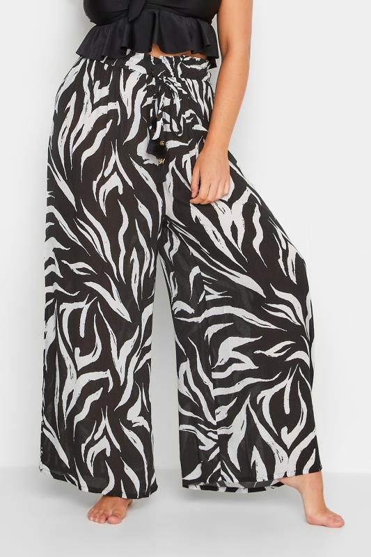 YOURS Curve Black Animal Print Wide Leg Beach Trousers