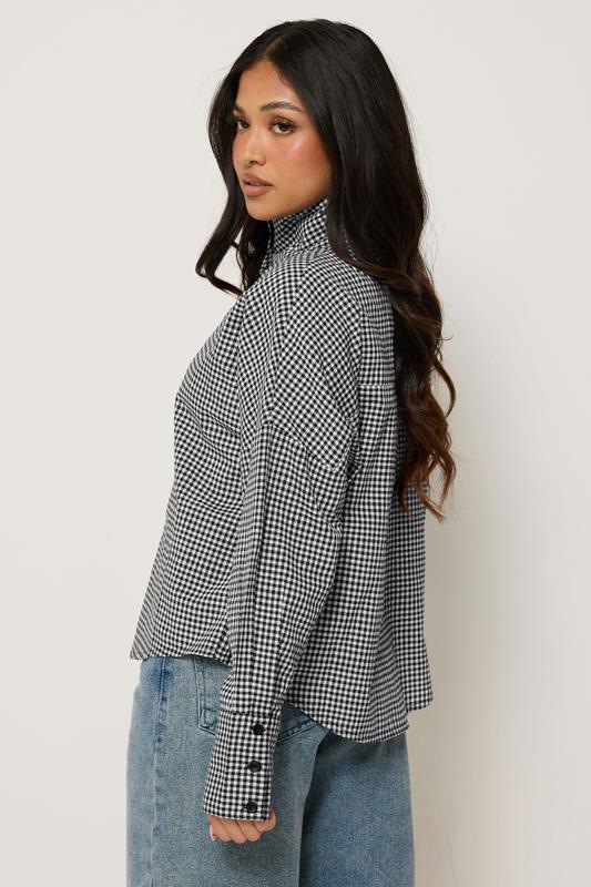 PixieGirl Petite Women's Black Gingham Funnel Neck Shirt| PixieGirl 2