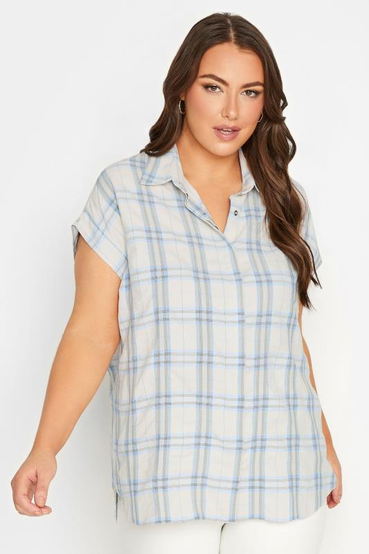  YOURS Curve Blue Check Print Collared Shirt