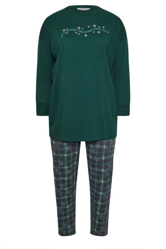 YOURS Plus Size Green Star Print Wide Leg Pyjama Set | Yours Clothing 5