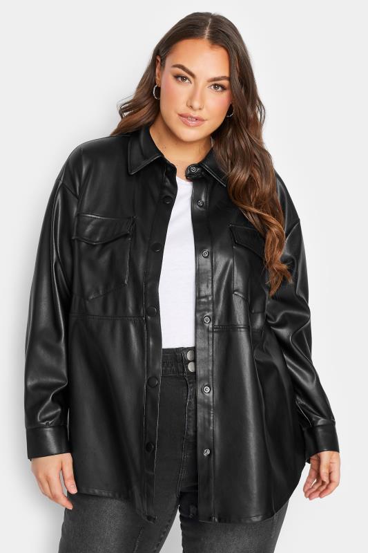  Tallas Grandes YOURS Curve Black Faux Leather Shacket