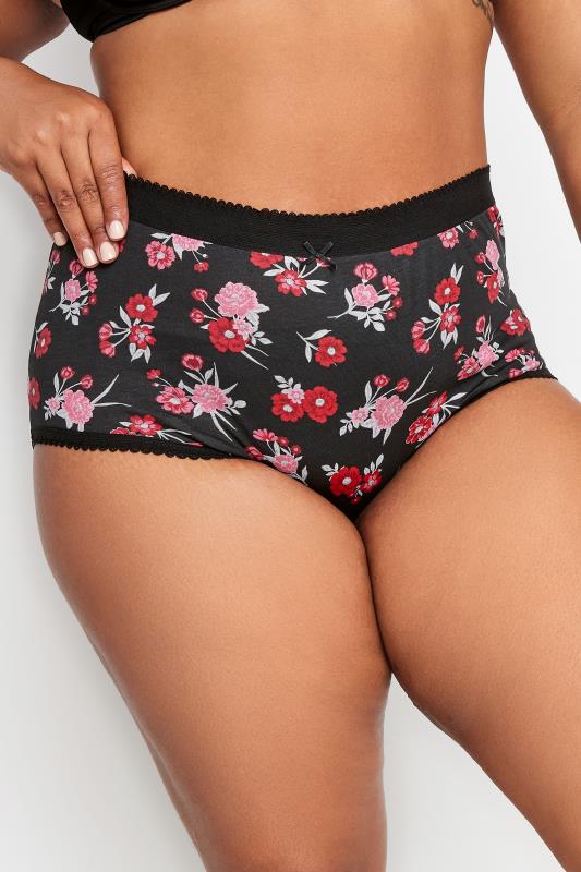 YOURS 5 PACK Plus Size Black & Red Floral Print High Waisted Full Briefs | Yours Clothing 2