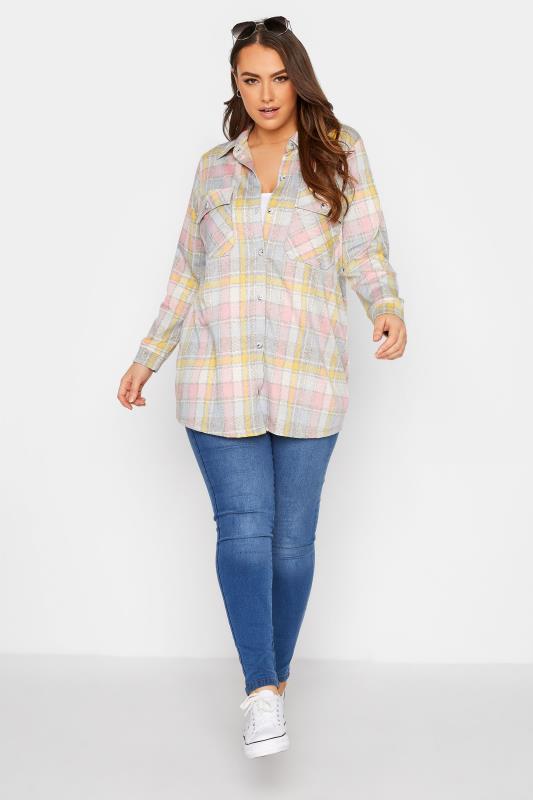 Plus Size Grey & Pink Checked Shacket | Yours Clothing 2