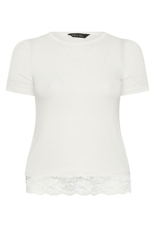 M&Co Ivory White Lace Hem T-Shirt | M&Co 5
