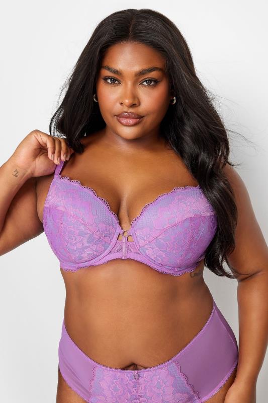  Tallas Grandes YOURS Curve Lilac Purple Lace Detail Padded Bra