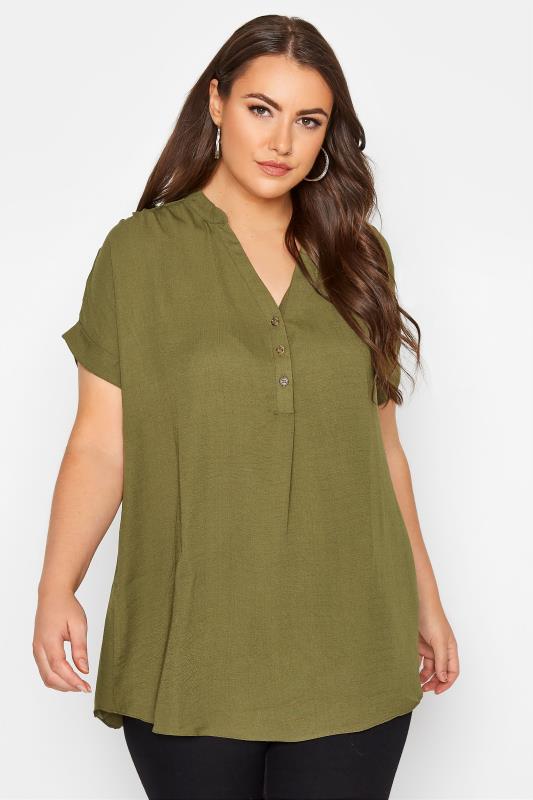 Curve Olive Green Button Placket Shirt 1