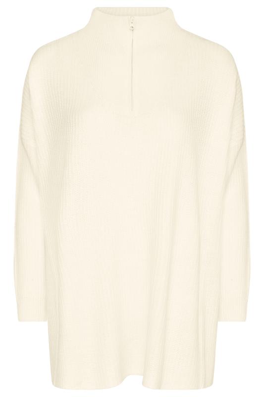 Plus Size Curve Cream Quarter Zip Knitted Jumper | Yours Clothing 5