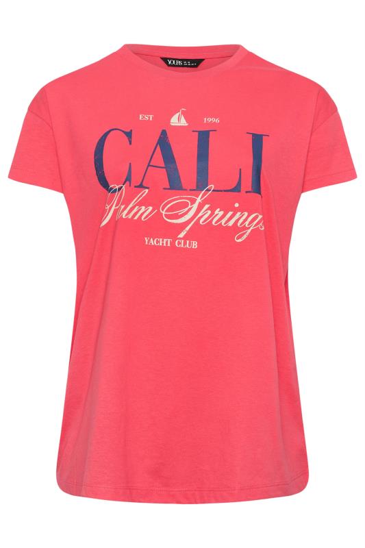 YOURS Plus Size Red 'Cali Palm Springs' Slogan T-Shirt | Yours Clothing 5