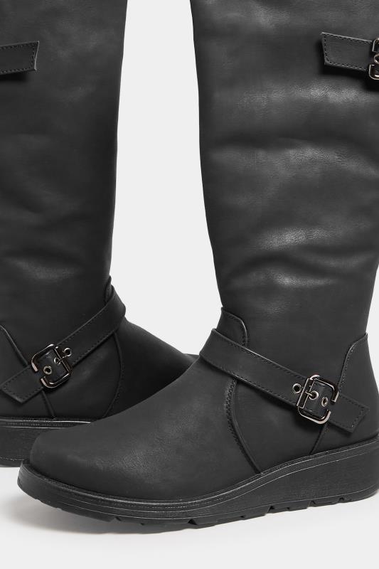 Black Knee High Wedge Boots In Wide E Fit | Yours Clothing 5