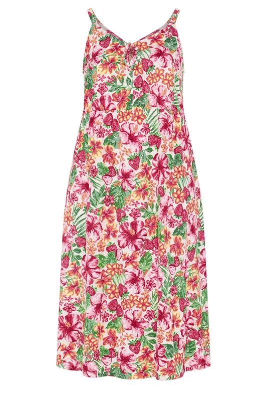 YOURS Plus Size Pink Tropical Keyhole Midi Dress | Yours Clothing 5