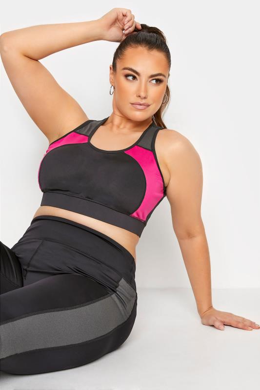 Plus Size  Curve ACTIVE Black & Pink Sports Bra Size 16-28