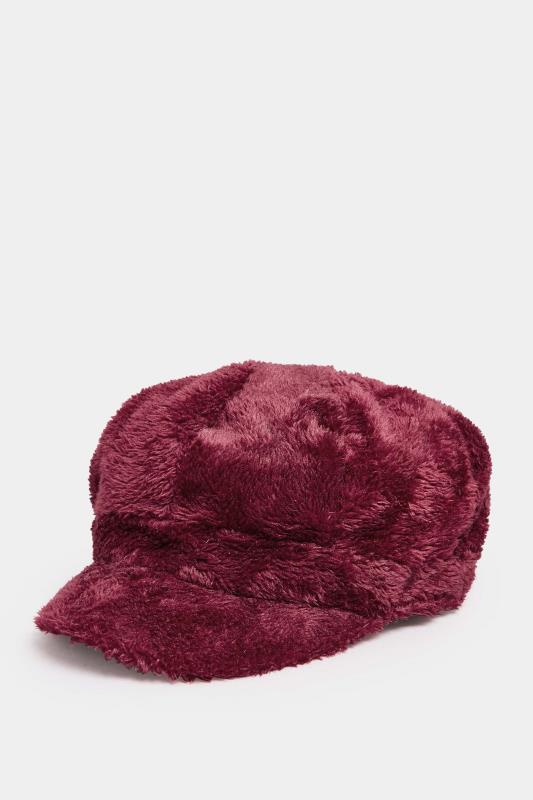 Plus Size  Yours Wine Red Faux Fur Baker Boy Hat