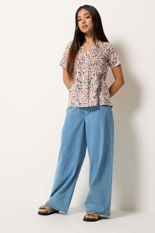 M&Co Petite Orange Ditsy Floral Cotton Henley Top | M&Co 1