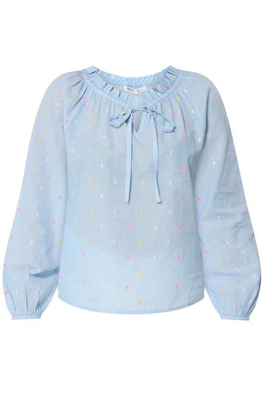 M&Co Petite Light Blue Dobby Tie Neck Blouse | M&Co 5