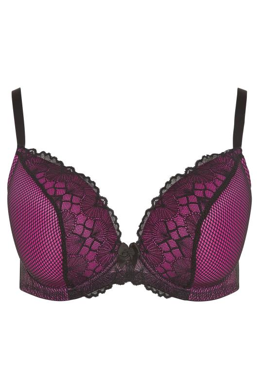 Plus Size Purple Lace Trim Padded Underwired Plunge Bra | Yours Clothing 4