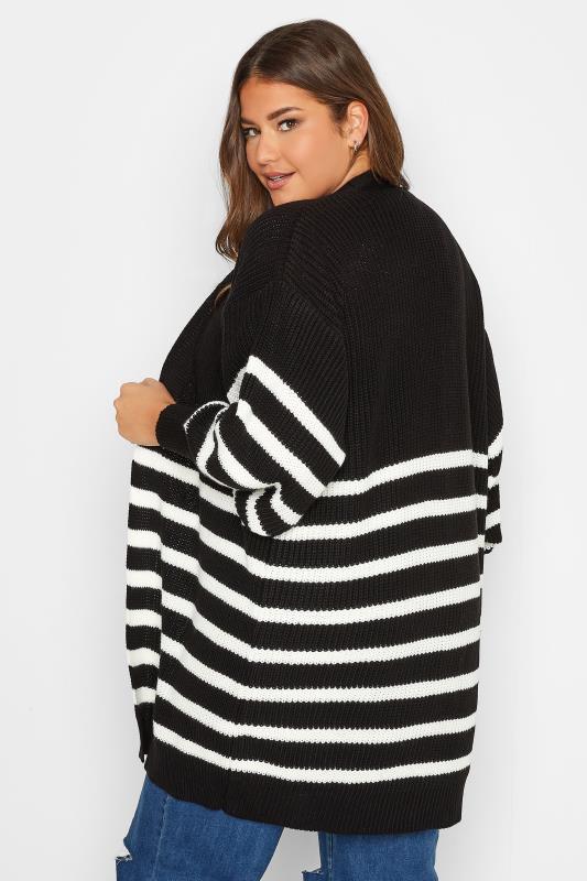 Curve Womens Plus Size Black & White Stripe Knit Balloon Sleeve Cardigan | Yours Clothing 4